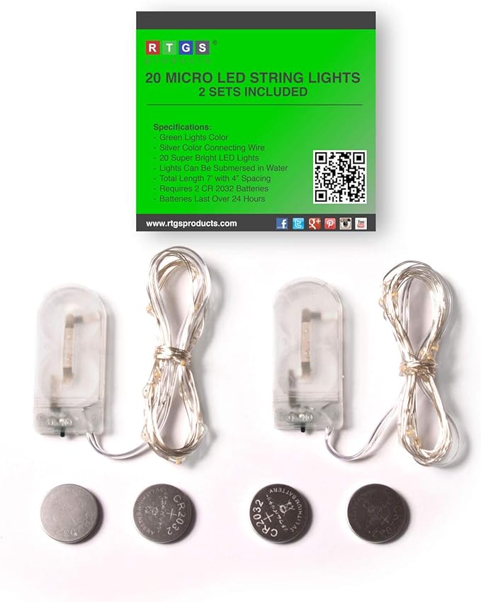 2 Sets 20 LEDs Green Color String Lights Silver Wire Indoor and Outdoor 6.5 Feet Firefly Starry Fairy Lights Battery Powered for DIY, Christmas, Holidays, Party, Bedroom and Centerpieces