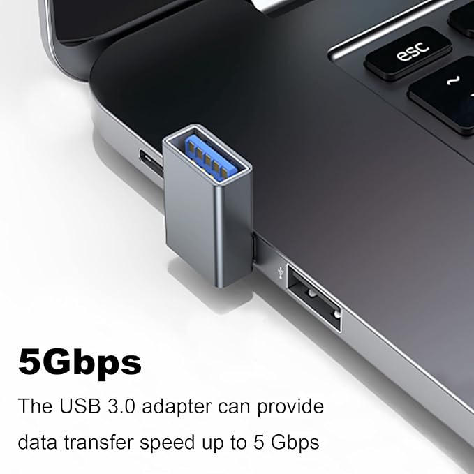 AreMe 90 Degree USB 3.0 Adapter 2 Pack, Upward Angle USB A Male to Female Converter Extender for PC, Laptop, USB A Charger, Power Bank and More (Grey)