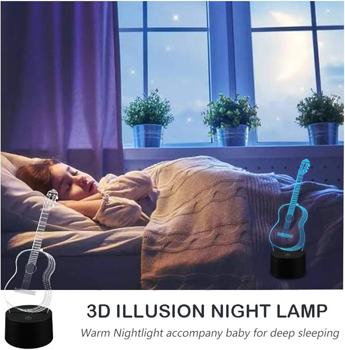 AZIMOM 3D Guitar Illusion Lamp Night Light for Bedroom 16 Colors Changing Smart Touch Remote Control Optical Illusion Bedside Desk Lamps Home Decoration Boys & Girls Women Birthday Gifts