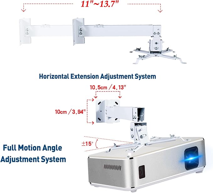 Projector Ceiling Wall Mount Adjustable Height from 11 to 13.7 Inches Bracket with Extendable Arms Low Profile Holder Hanger for Home Office Compatible with Epson Optoma Benq (White)