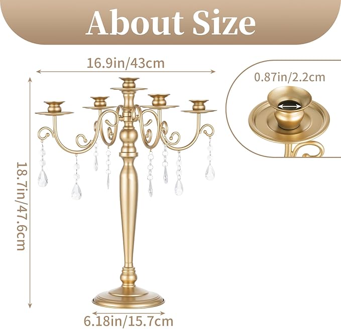 Sziqiq Gold Candelabra Candle Holder: 5 Arm Candelabras Centerpiece Table Decorations for Wedding - Vintage Metal Candlestick Candleholders for Dining Table Fireplace