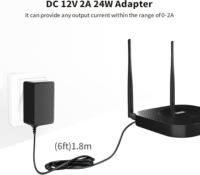 Tonton 12V 2A 6Ft Power Supply Adapter, 24W Universal Charger AC 100-240V with 8Tips to 12Volt DC Plug 2A 1.8A 1.5A 1.2A 1A 0.5A UL/CE/FCC Certified for LED, Router, Security Camera, Keyboard, Scanner