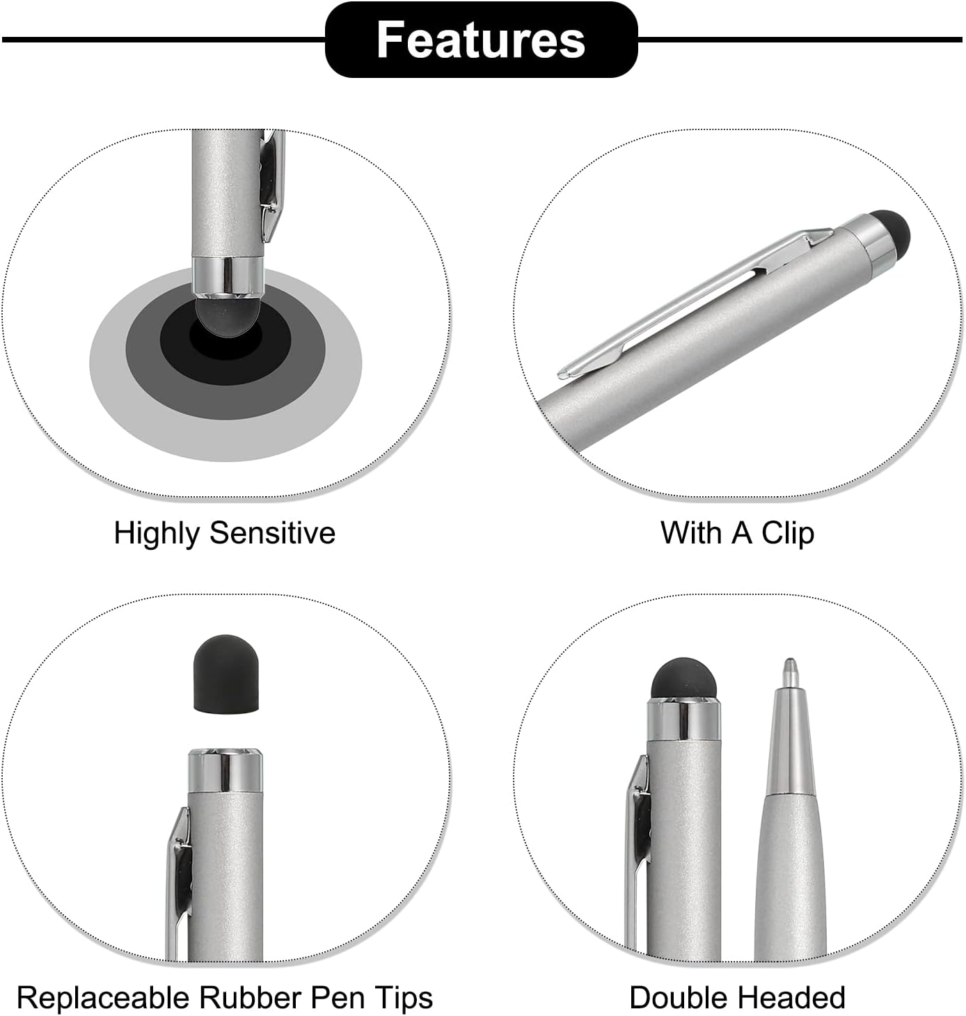 MECCANIXITY 12pcs 2 in 1 Universal Capacitive Stylus Pens for Touch Screens, Black Ink Ballpoint Pen with Stylus Tip