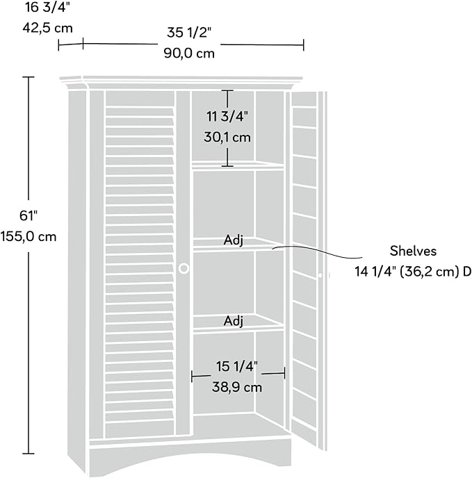 Sauder Harbor View Multipurpose Storage, Tall Pantry Cabinet, L: 35.43" x W: 16.73" x H: 61.02", Salt Oak