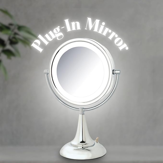 JERDON Magnifying Mirror with LED Lights - Plug-in Makeup Mirror with 1X and 8X Magnification in Chrome Finish - Model HL8510CL