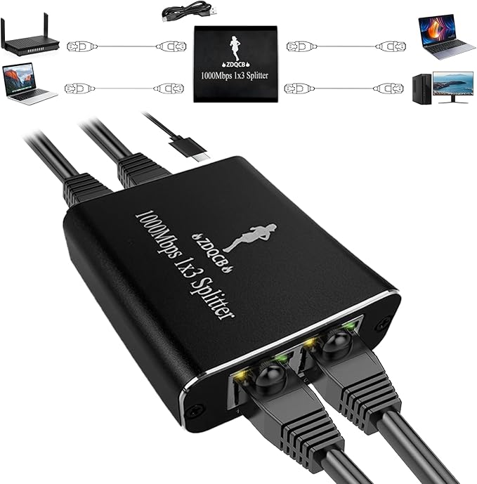 Ethernet Splitter 1 to 3, High Speed Internet & Ethernet Switch for Cat5, Cat5e, Cat6, Cat 7 Cable (1000Mbps)
