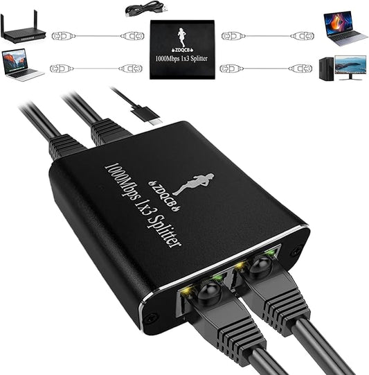 Ethernet Splitter 1 to 3, High Speed Internet & Ethernet Switch for Cat5, Cat5e, Cat6, Cat 7 Cable (1000Mbps)