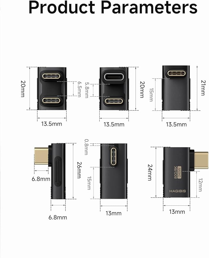 Hagibis 240W 80Gbps 8K@60Hz USB C Adapter, USB-C Male to Male Adapter, USB4 Connecter for Thunderbolt 5/4/3, Laptop, Switch, Dock, Mac, Tablet, iPhone 16 15 Pro Max (TGM16)
