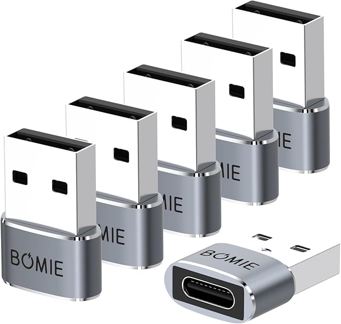 BOMIE 6 Pack USB to USB C Adapter,PD27W/66W/QC100W Fast Charging 480Mbps Data Transfer,USB C Female to USB A Male Adapter,Aluminum Housing for M-acBook,Phone 15/16/17 Pro Max,Pad,G-alaxy,P-ixel Gray