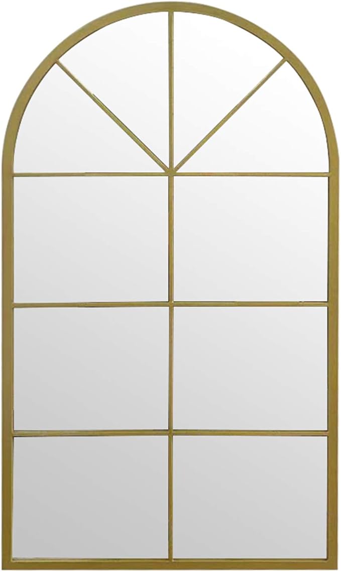 ironsmithn Large Arched Grid Mirror, Gold Windowpane Mirror, 43.3"x25.5" Window Finished Metal Mirrors for Decor Living Room Fireplace Entryway Bedroom Hallway