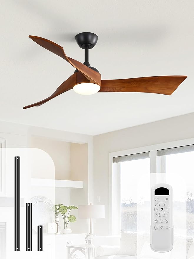 Sofucor 52 Inch Ceiling Fans with Lights, Solid Wood Indoor/Outdoor Ceiling Fan with Remote, Reversible DC Motor, 3 Blade Modern Ceiling Fan Light, Low Profile Ceiling Fans for Bedroom Patio Kitchen