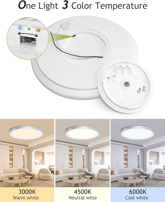 hepside 4PACK Flush Mount LED Ceiling Light Fixture Brushed Nickel, 12Inch 28W, Dimmable 3000K-4500K-6000K 3 Color Selectable Ceiling Lamp 3200LM Low Profile Ceiling Light for Kitchen Bedroom Hallway