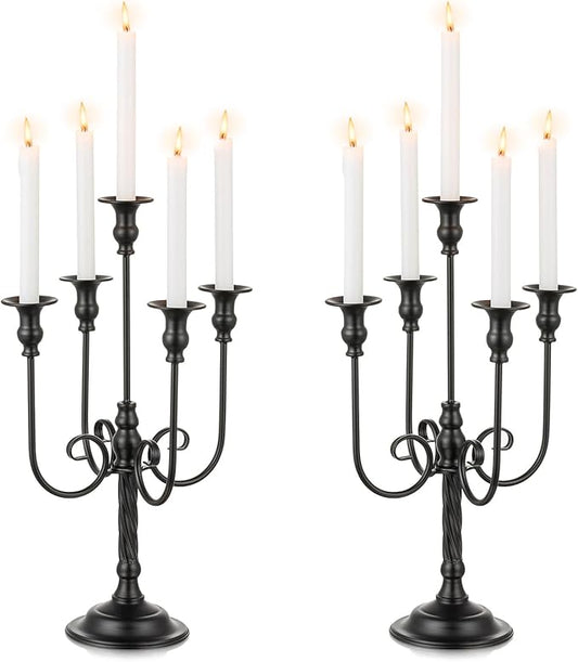 Black Candelabra Halloween Decorations: 20 Inches Gothic Candle Holder 5 Arm Metal Candlestick Stand for Table Fireplace Victorian Decor Set of 2