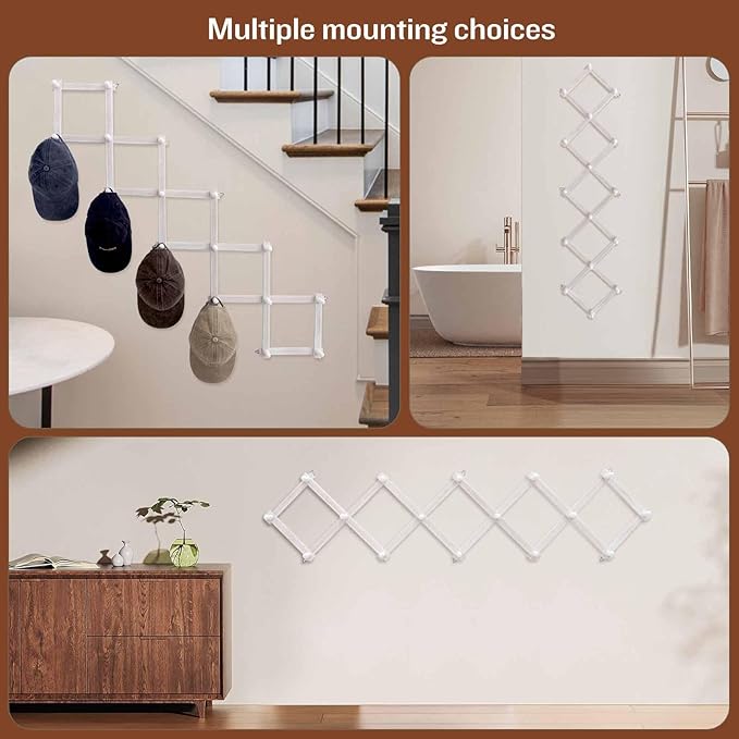 Rustic Wall Mounted Coat Rack with Space Saving Accordion Design, Expandable Wall Mount Coat Rack with 16 Wood Hooks, Modern Farmhouse Wall Décor for Living Room, Entryway(Shabby White)