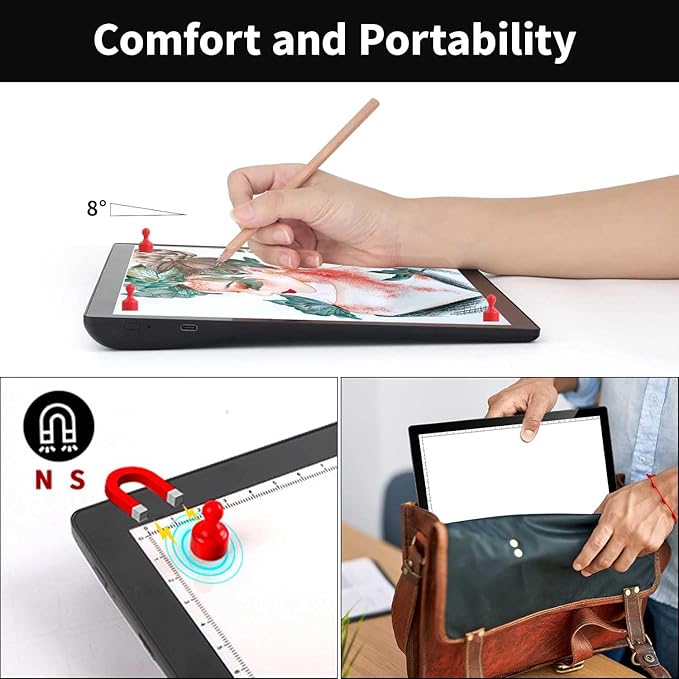 Rechargeable A4 Light Box for tracing with Padded case,Magnetic Light pad Built-in 2500mAH Battery,5 Levels of Brightness Light Table,Portable Light Board for Diamond Painting Drawing,Sketching,X-ray