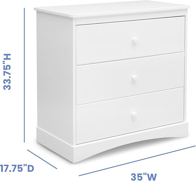 Delta Children Sutton 3 Drawer Dresser with Changing Top and Interlocking Drawers - Greenguard Gold Certified, Bianca White