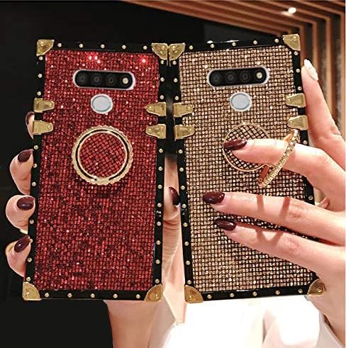 LG Stylo 5 Bling Case, White Luxury Glitter Soft TPU Trunk Cover with Finger Ring Grip Kickstand