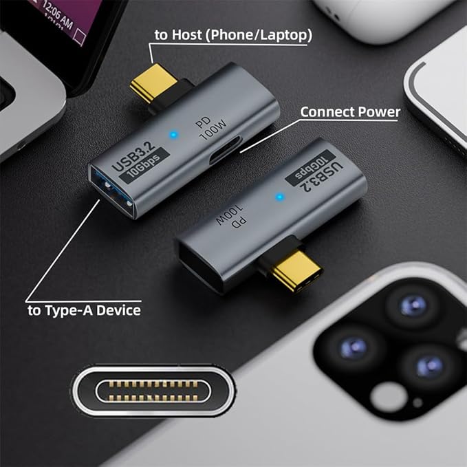xiwai 2-in-1 USB-C Type-C to USB 3.0 Female Power Adapter with 100W Charging Port 10Gbps OTG Converter Laptop Tablet Phone