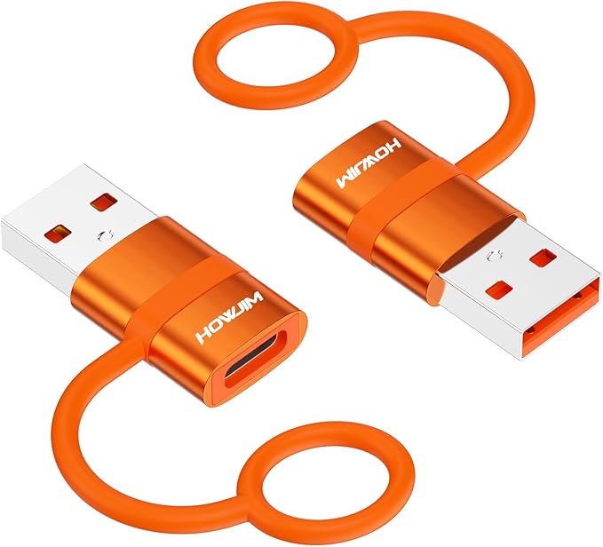 USB to USB C Adapter 2 Pack,5Gbps USB C Female to USB 3.0 Male Adapter,Fast Charging Type C Charge Converter for M-acBook,Phone 15 16 17,Pad,A-pple Watch,A-irpods,G-alaxy,Anti-Lost Loop Orange