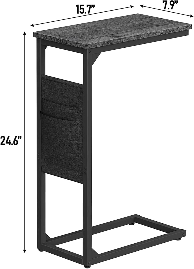 TUTOTAK C Shaped End Table, Side Table for Couch, Sofa Table with Storage Bag, TV Tray for Living Room, Bedroom, Charcoal Grey TB01BY082
