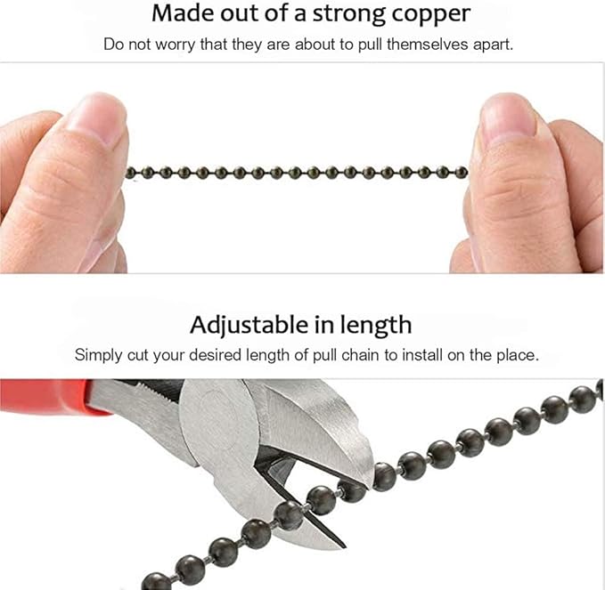 Copper Ceiling Fan Pull Chain Set, Decorative Totem Fan Pull Chain Pendant Extension, 12 Inches Lighting & Fan Beaded Ball Chain Extender Ornament with Connector, Moon and Sun (4Pack)