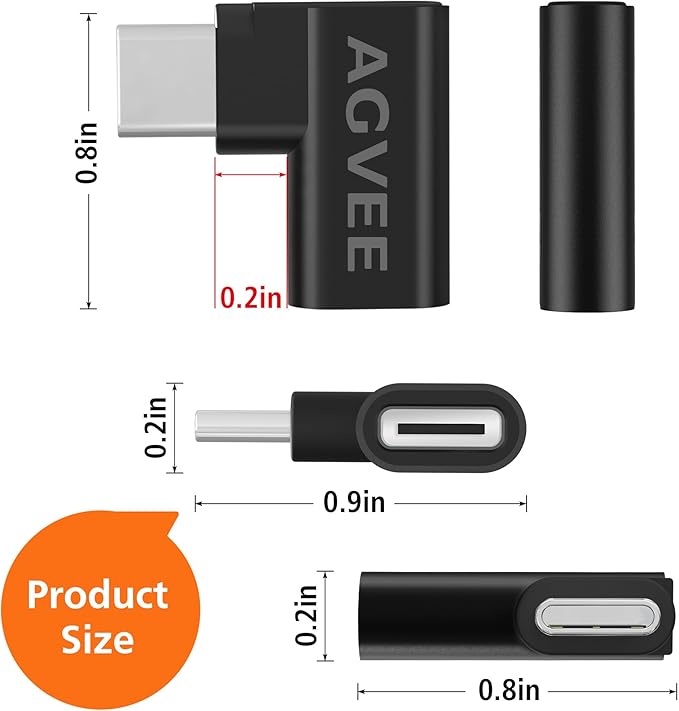 AGVEE 4 Pack Side Angle 90 Degree USB-C Male to USB-C Right Angled Female Adapter (Type-C 3.2 Gen 2) Converter Video Type-C 10G Data Extension Coupler Converter Connector, Black