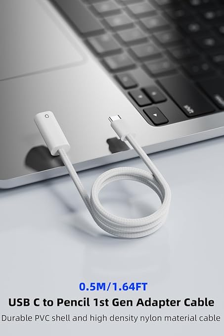 AreMe USB C to Pencil Adapter Cable for Apple Pencil 1st Generation, Type C Male Pencil Charging Dongle Connector Only Compatible with iPad 10th/11th A16 2025 Gen, 0.5M