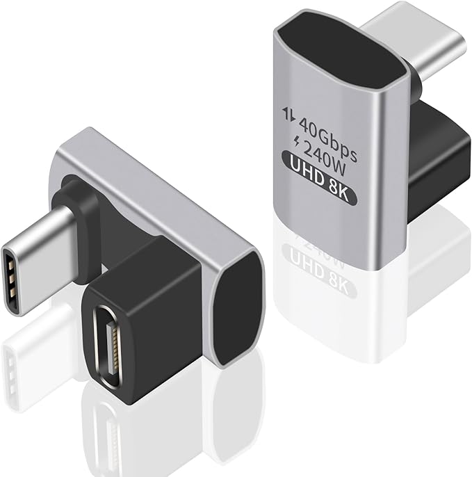 Duttek USB C 180 Degree Adapter 240W PD, 8K@60Hz, 40Gbps,180 Degree USB C Female to Male Adapter Connector for Thunderbolt 4, Thunderbolt 3, Switch, Laptop, Tablet, Phone and More 2 Pack