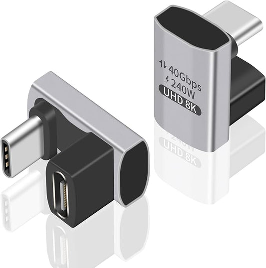 Duttek USB C 180 Degree Adapter 240W PD, 8K@60Hz, 40Gbps,180 Degree USB C Female to Male Adapter Connector for Thunderbolt 4, Thunderbolt 3, Switch, Laptop, Tablet, Phone and More 2 Pack
