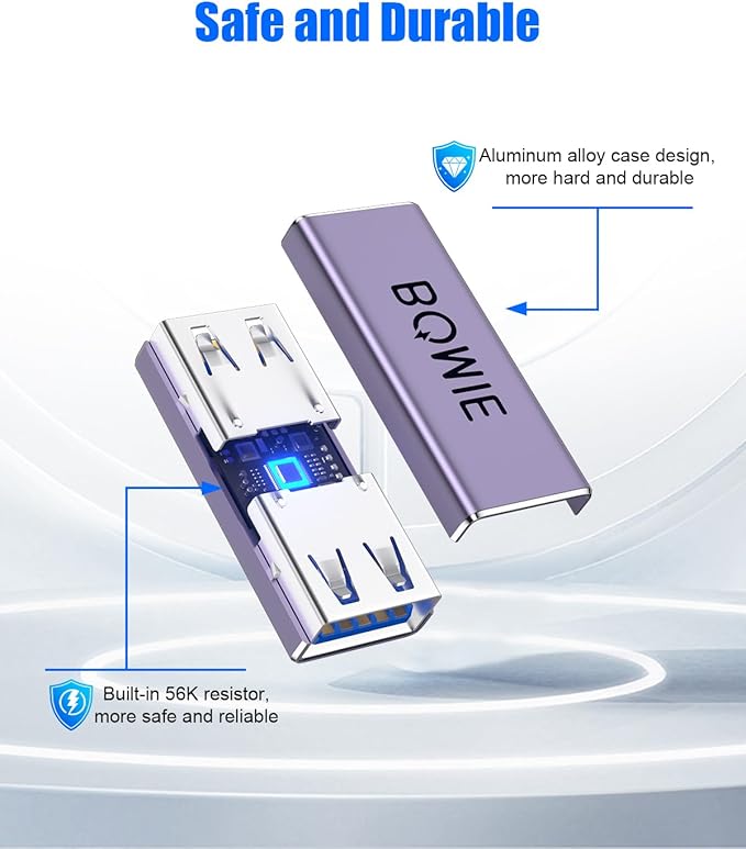 BOMIE USB Female to Female Adapter 2 Pack, USB 3.0 Type-A Female to Female Extension Adapter Connector, 5Gbps Data Transfer and Charging for Connecting Extension Two USB-A Male Ends Cable Purple