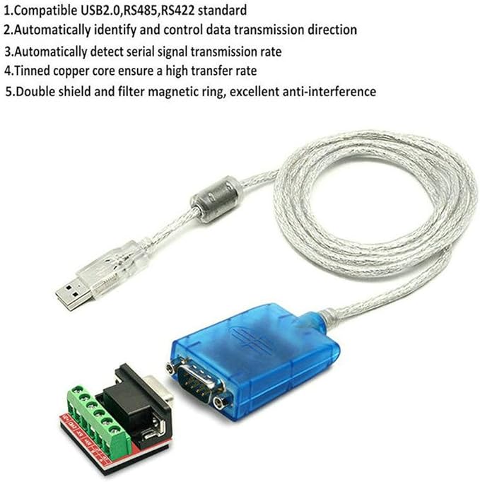 16ft 5meters USB to RS422 RS485 Serial Port Converter Adapter Cable with FTDI Chip Support Windows 10, 8, 7, XP and Mac with ESD Protection