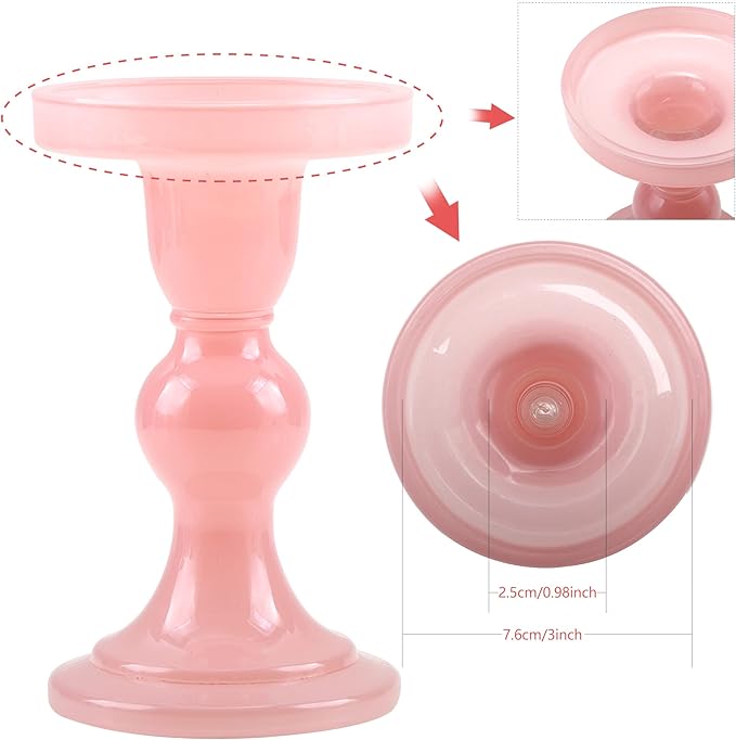 GMWD 3 Pcs Glass Candle Holder Set Clear, Pink Candlesticks Holders Pillar Taper Candles Tealight Stand for Wedding Centerpieces Home Decorations Dining Table