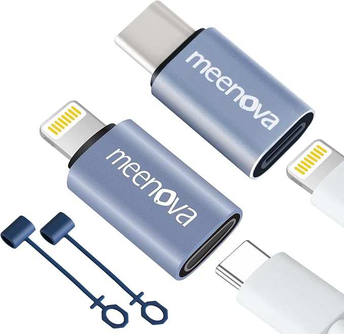 Meenova 8 Pin Female to USB-C Male Adapter (60W 1 Pack) & USB-C Female to iOS Male Adaptor (30W 1 Pack) Compatible with iPhone Charger, NOT for OTG & Audio, Type C Adaptador para iPhone