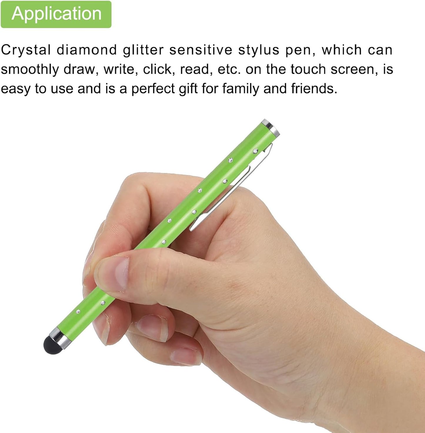 MECCANIXITY 10pcs Glitter Rhinestone Stylus Pens for Touch Screens, Universal Metal Capacitive Pen in Green