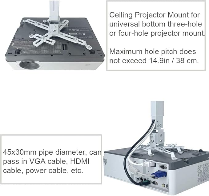 Coret Projector Drop Ceiling Mount, Universal Hanger Wall Mount Shelf Holder, Adjustable Height Pole Mount for Epson Optoma Benq, Holds up to 33 lbs (White)