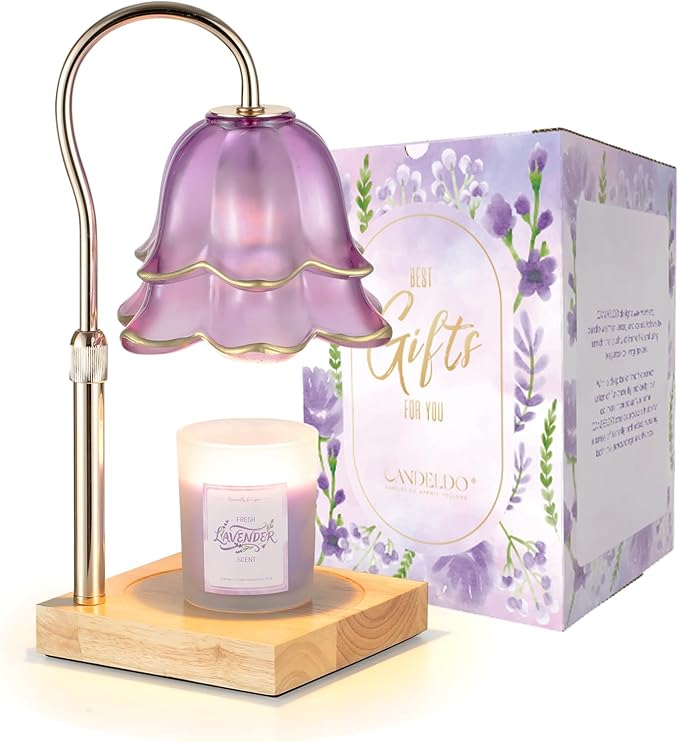 Mom Birthday Gifts for Women: Purple Flower Candle Warmer Lamp with Scented Candles Dimmable Wax Warmer with Timer Mom Christmas Gift