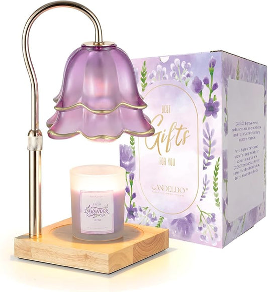 Mom Birthday Gifts for Women: Purple Flower Candle Warmer Lamp with Scented Candles Dimmable Wax Warmer with Timer Mom Christmas Gift