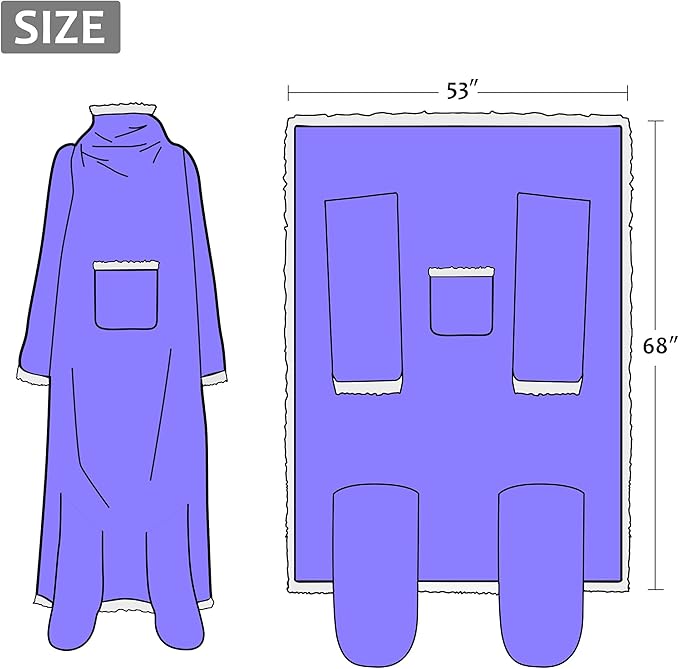 Catalonia Sherpa Wearable Blanket with Sleeves & Foot Pockets for Adult Women Men, Comfy Snuggly Wrap Sleeved Throw Blanket Robe, Gift Idea