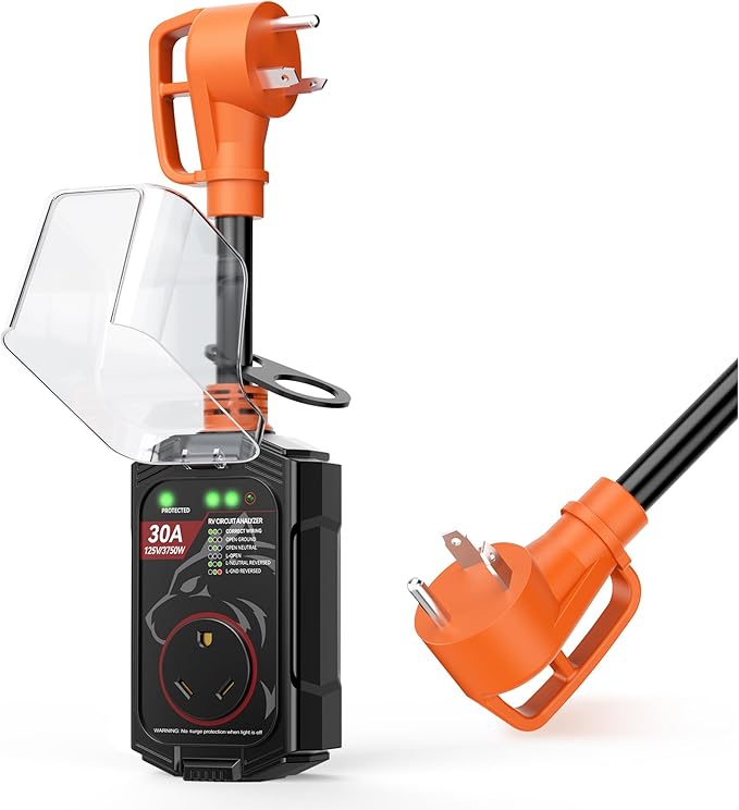 Vehiker 16000 Joules-RV Surge Protector 30 Amp, RV Power Surge Voltage Protection, RV Adapter Plug for Camper, Circuit Analyzer for Travel Trailers with Waterpoof Cover(Orange)