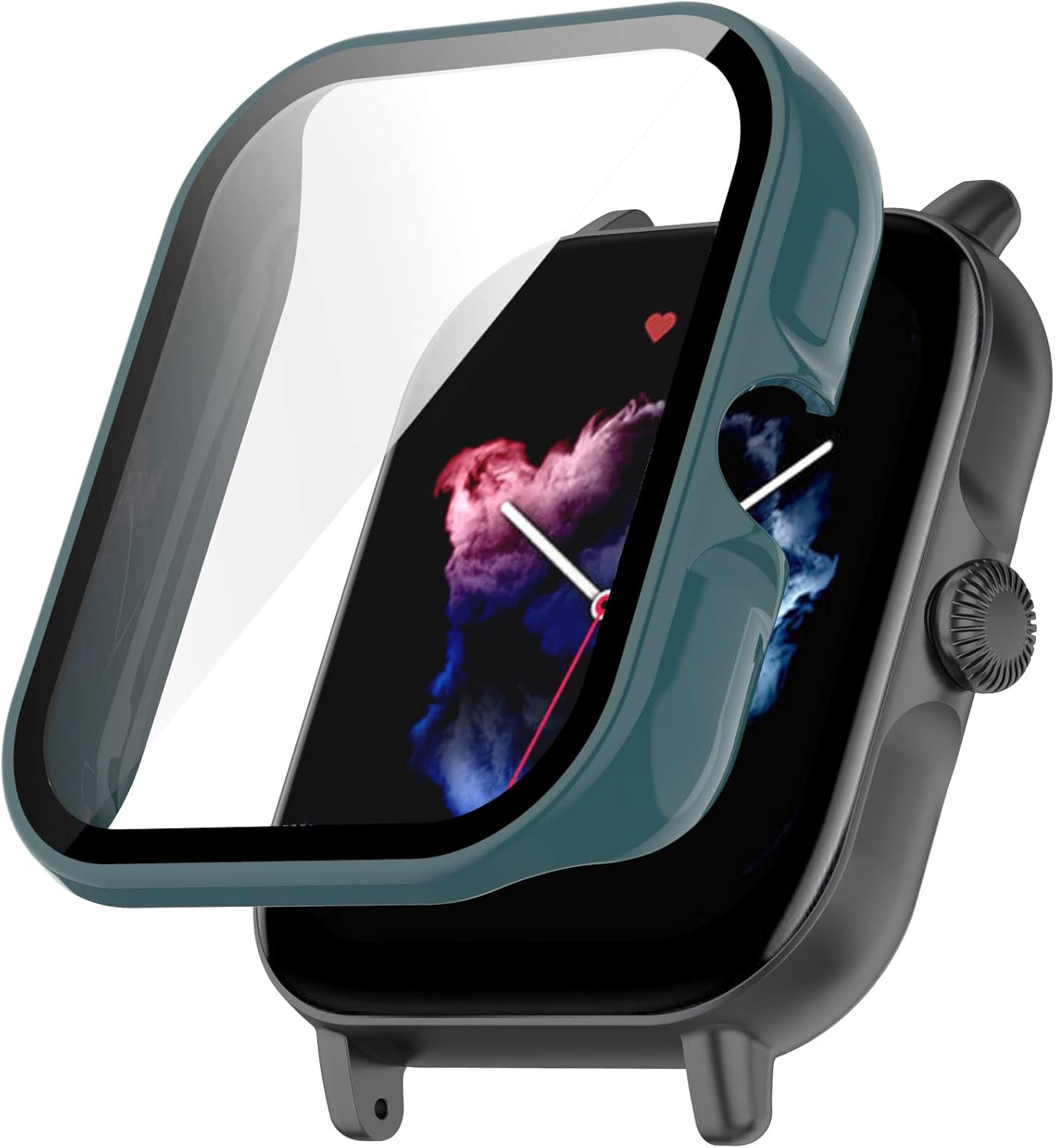 ECSEM Screen Protector with Hard PC Bumper Case for Amazfit GTS 3, All-Around Protective Shell, Clear+Pink+Green