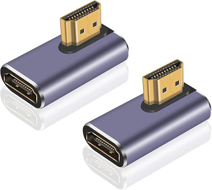 Poyiccot HDMI 90 Degree Adapter 8K, Right Angle HDMI 2.1 Adapter, 48Gbps Male to Female Exender, Support 8K@60Hz, 4K@120Hz, 3D HDR for Laptop, TV, Monitors,PS5,(2-Pack)