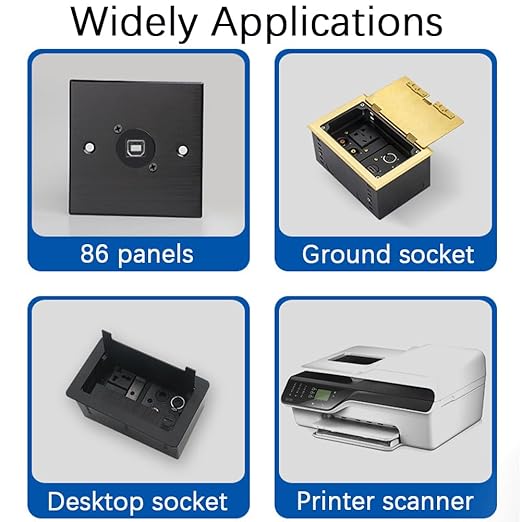 2PCS Panel Mount USB B to USB A Connector for Printer, D Type Female USB 2.0 Scanner Converter Adapter for HP, Canon, Dell, Epson, Lexmark, Xerox and More