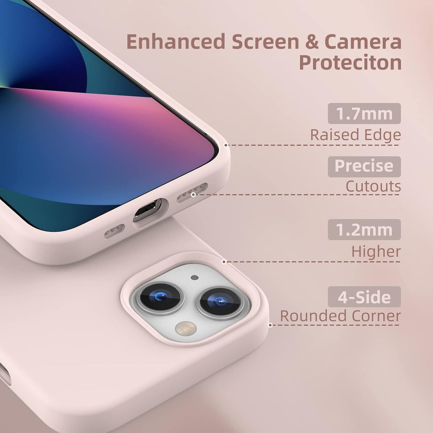 K TOMOTO Pink Sand Compatible iPhone 13 Case, [Drop Protection] [Anti-Scratch] Shockproof Liquid Silicone Cover