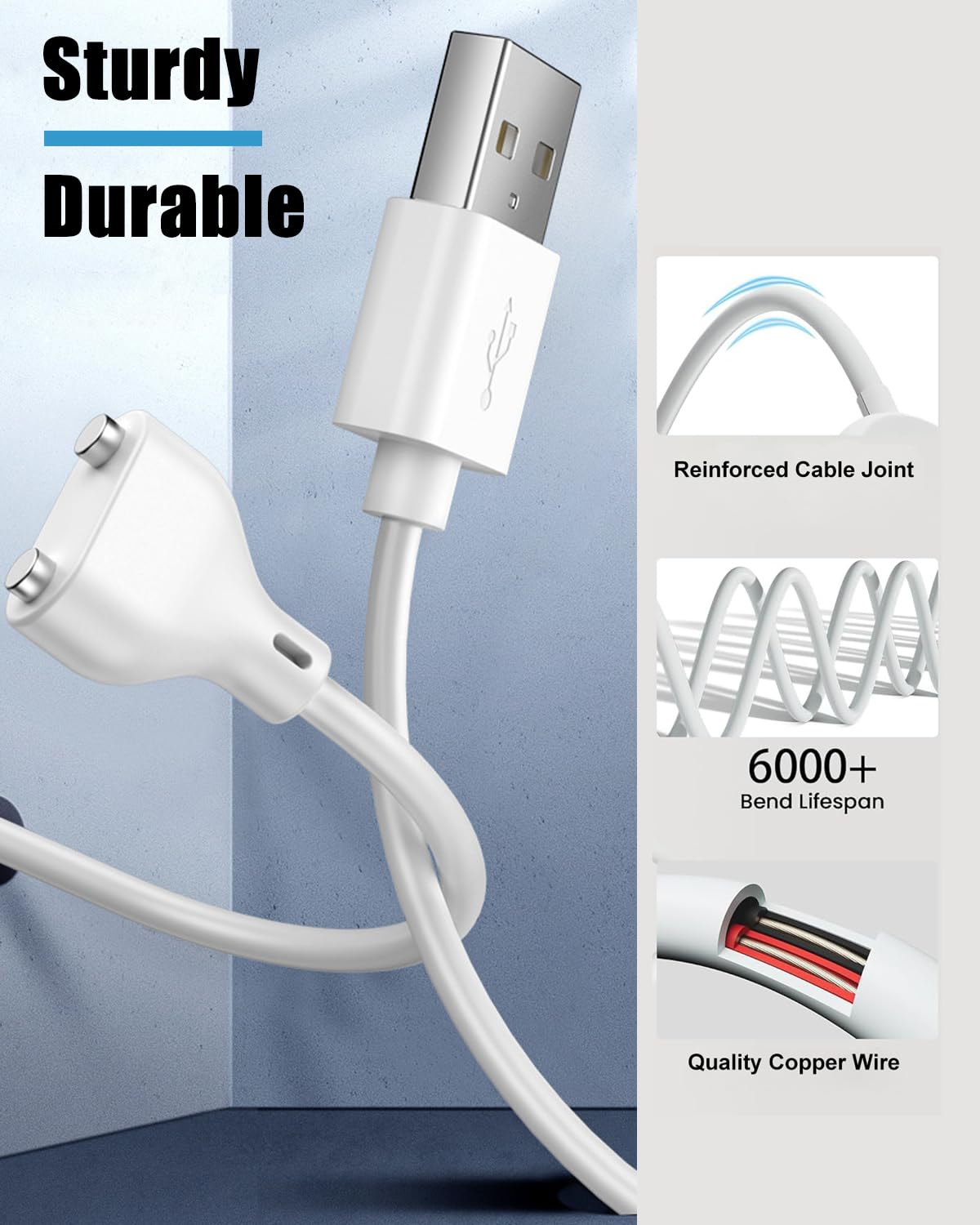 2.6Ft 2Pack (7mm/0.27in) Magnetic USB DC Charger Cable Replacement Charging Cord