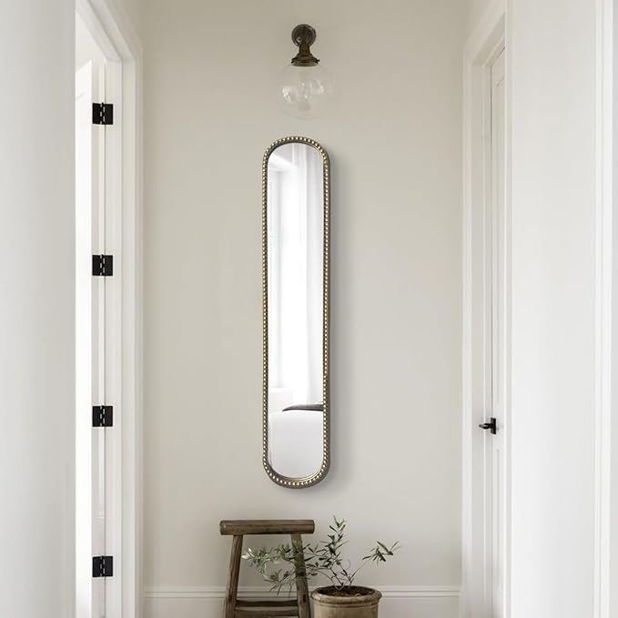 Long Skinny Mirror for Wall,Gold Narrow Oval Mirror for Entryway Bath,Metal Frame with Gold Decor Mirrors,7.9X 44
