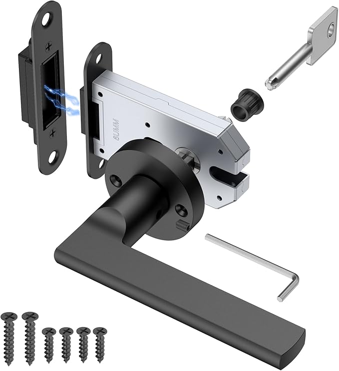 Magnetic Auto-Lock Invisible Door Lock - Single-Sided Hidden Design, Hidden Handle & Mini Keyhole, Aluminum Alloy for Bookshelf Doors/Invisible Doors/Secret Rooms (1, Black)