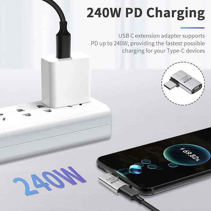 Duttek 240W Right Angle USB C Adapter, 40Gbps USB C 90 Degree Adapter Male to Female with 8K 60Hz Video ompatible for Thunderbolt 3/4, Switch, MacBookPro/Air, ipad and More Type C Devices (2 Pack)