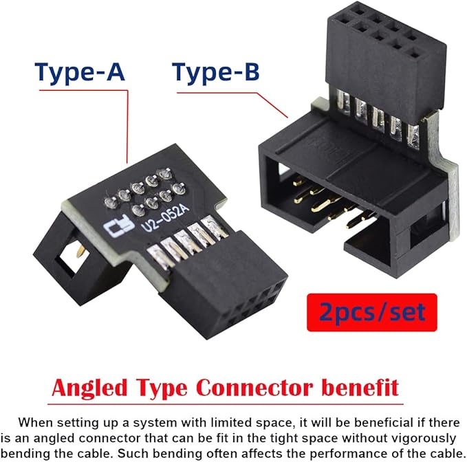 CY Adapter 2pcs/lot Up & Down Angled USB 2.0 10Pin 9Pin Male to Female Extension Adapter 90 Degree