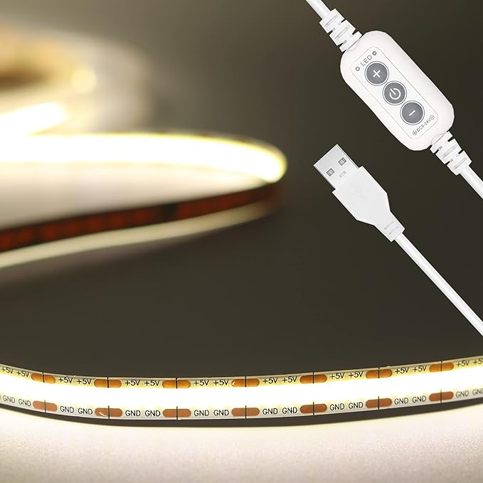 PAUTIX COB LED Strip Light 6.56ft/2m, 640LEDs 1200lm Dimmable 5V USB LED Strip White 4000K CRI90+ TV Backlight,USB Powered Flexible Under Cabinet LED Tape Light for Bedroom,Kitchen,Home DIY Lighting