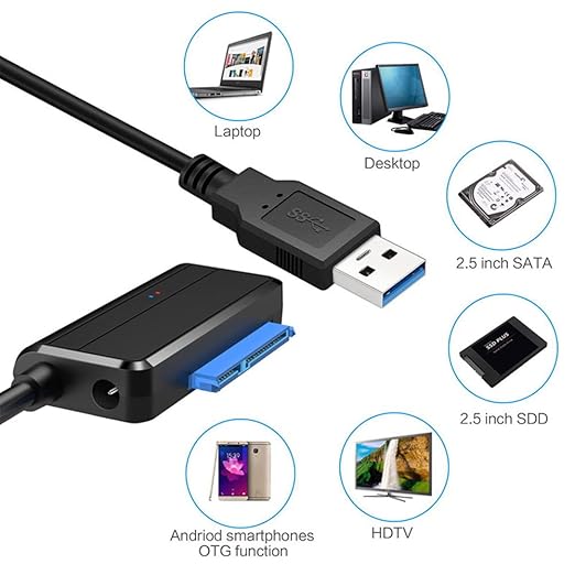 NFHK USB 3.0 to Angled SATA 22 Pin Adapter Cable for 2.5" 3.5inch Hard Disk Drive SSD for Desktop Laptop
